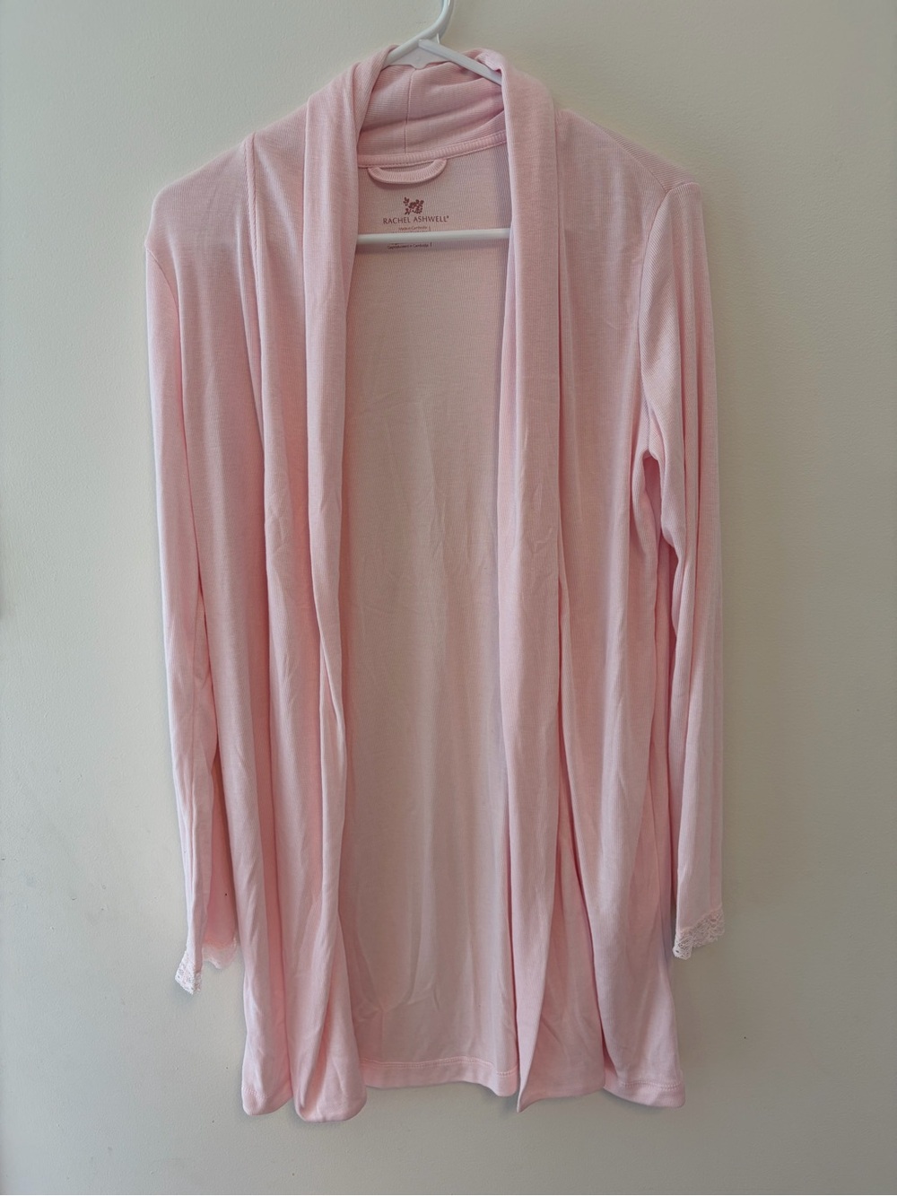 Rachel Ashwell Sleepware Shabby Chic Open Robe Cardigan Soft Pink Lace Sleeves